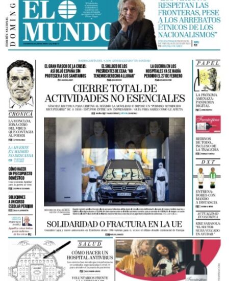 Los quioscos seguirán abiertos: consulte la portada de EL MUNDO del domingo 29 de marzo de 2020